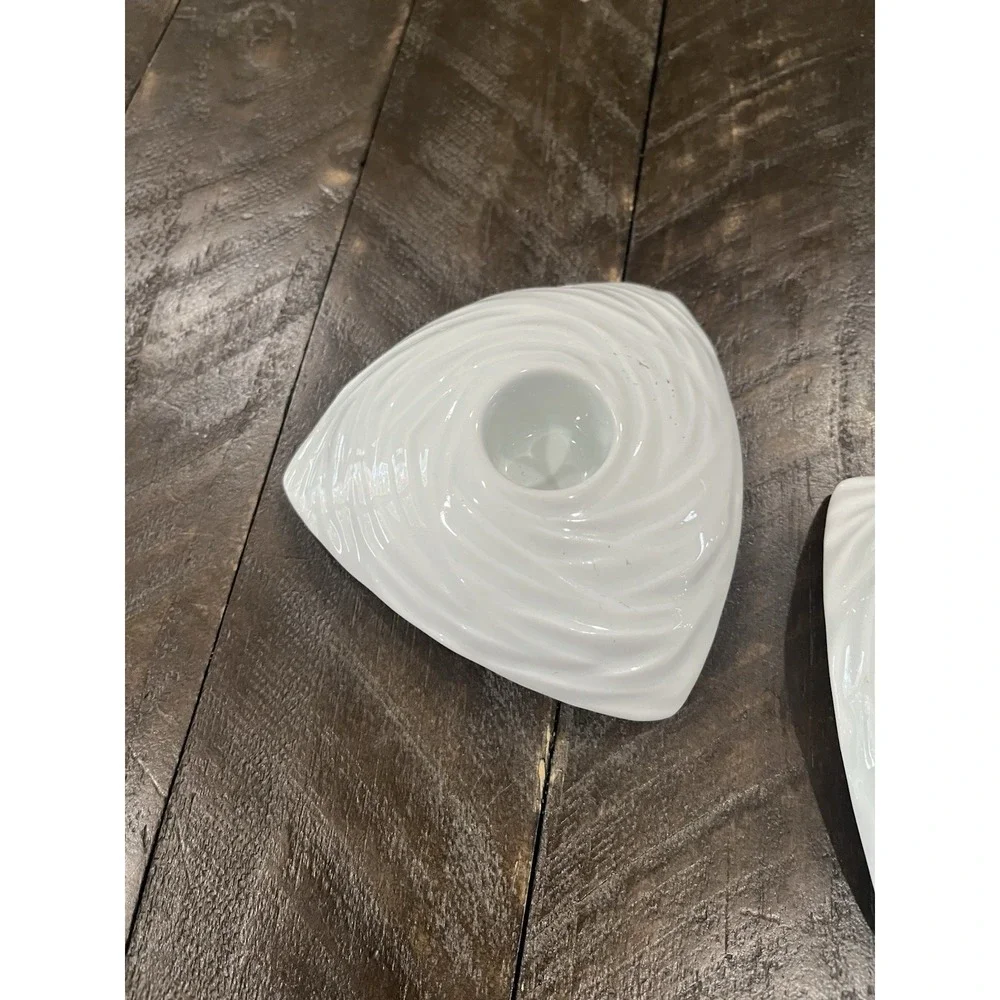 Vtg Naaman Candlestick Holder Nest Design‎ Triangle Ceramic White Israel